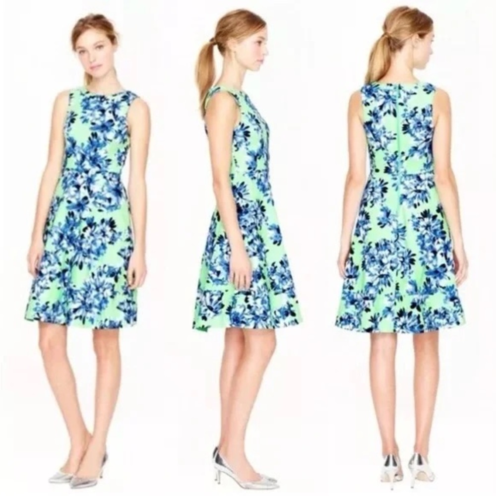 Green J. Crew Floral A-line Dress